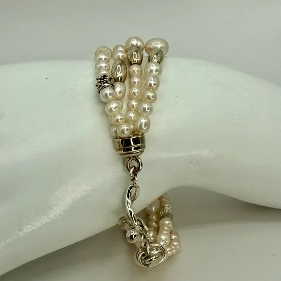 Michael Dawkins Sterling Silver Multi-Shape Cultured Pearl Bracelet Sz 8 Signed - Picture 10 of 14